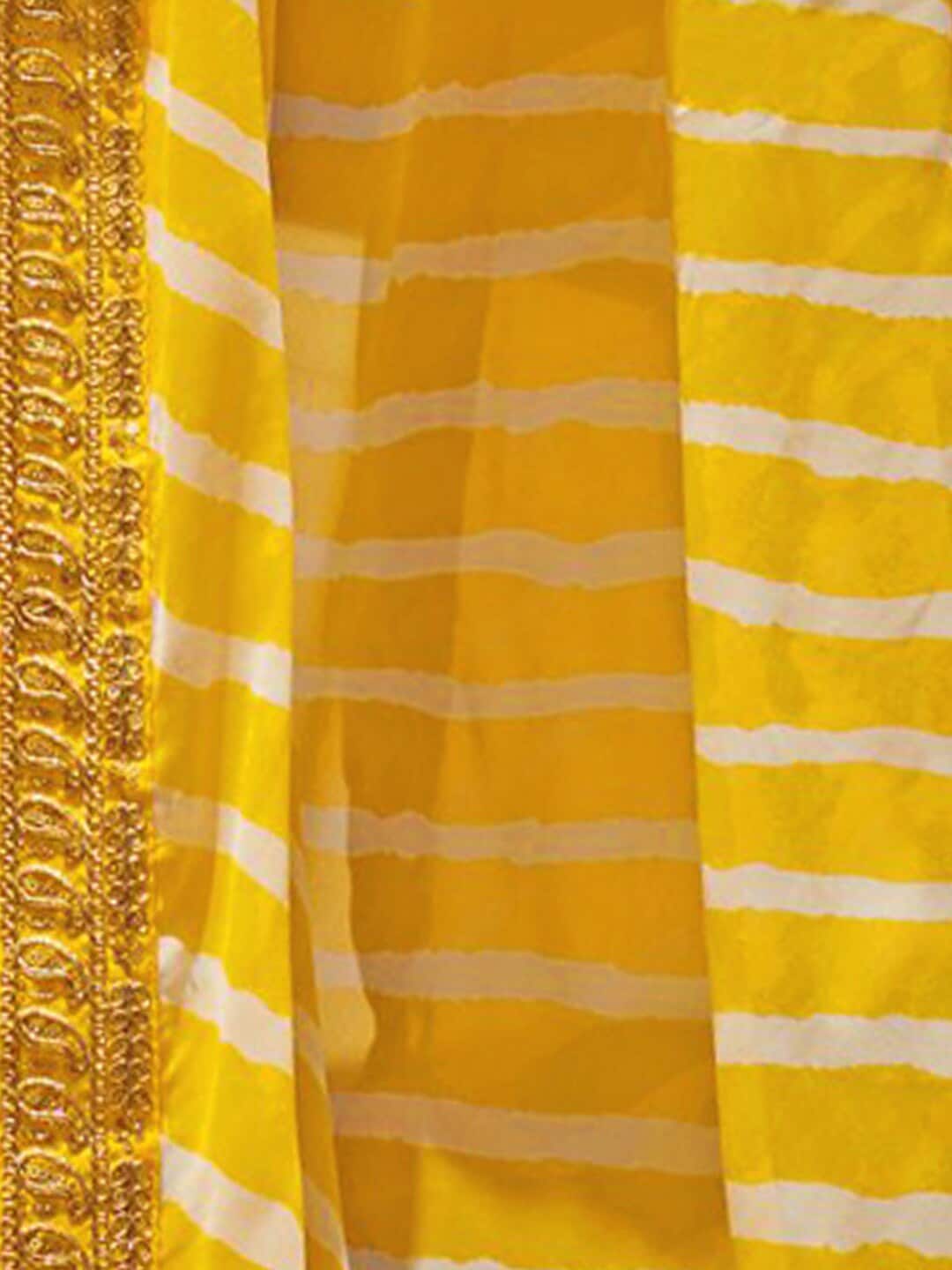 Mitera Yellow & White Leheriya Printed Embroidered Poly Georgette Leheriya Saree - Distacart
