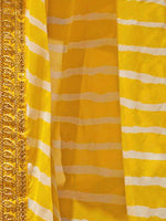 Thumbnail for Mitera Yellow & White Leheriya Printed Embroidered Poly Georgette Leheriya Saree - Distacart