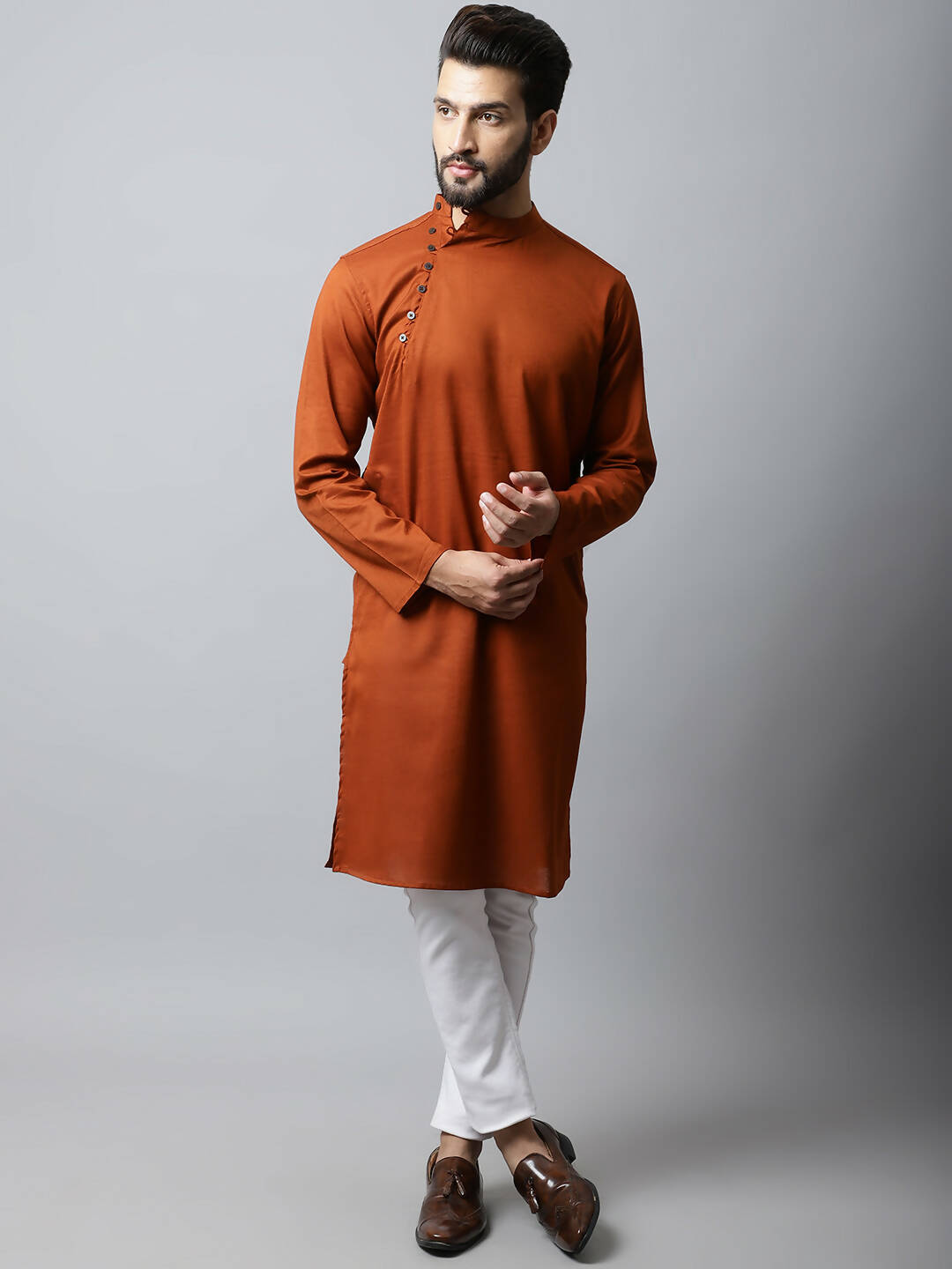 Even Apparels Brown Color Pure Cotton Men's Kurta With Side Placket (SLD1137) - Distacart