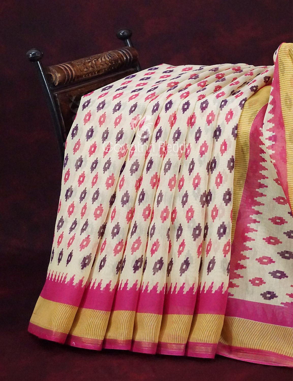 Combo of Off White and Pink Patan Patola Semi Chanderi Saree By Gayathri Reddy Designer Studio - Distacart