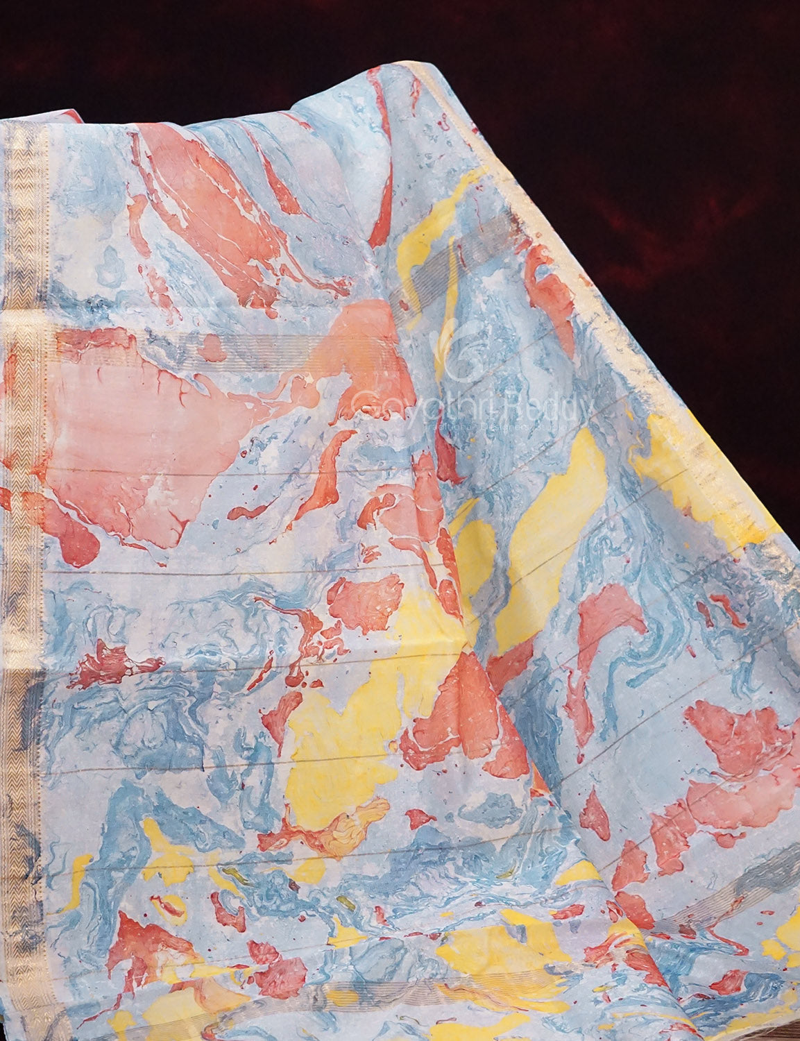 Shades of Sky Blue Colour Printed Pure Chanderi Sico Saree By Gayathri Reddy Designer Studio - Distacart