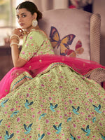 Thumbnail for Myra Pista Green Art Silk Heavy Embroidered Lehenga - Distacart