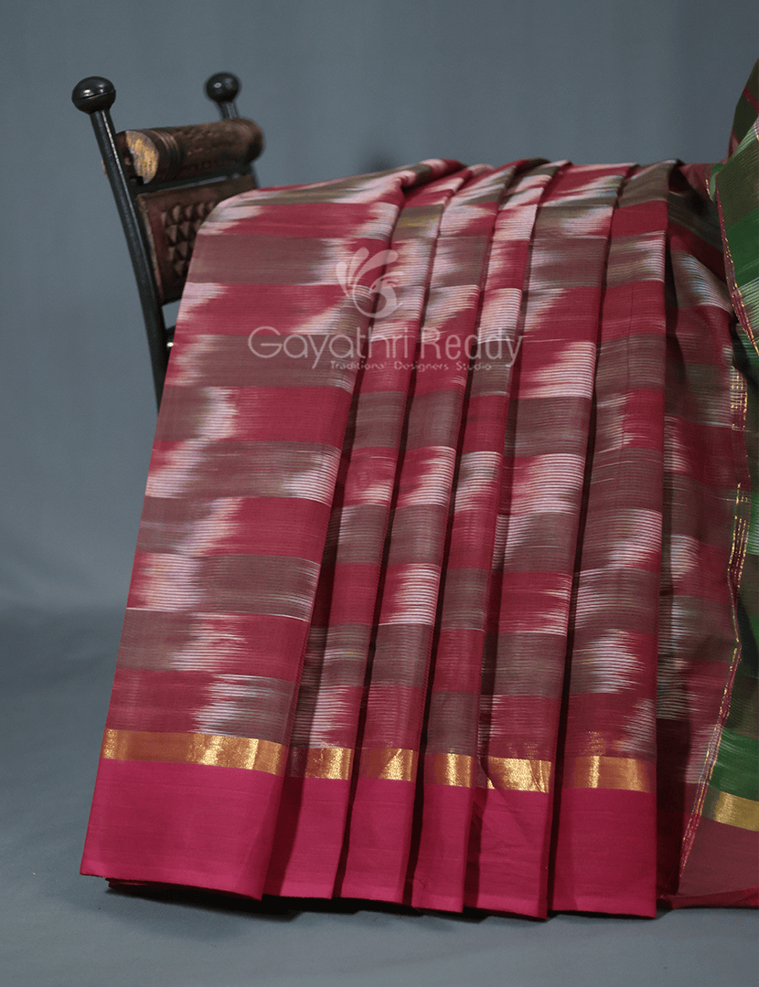 Dual Shades of Maroon And Brown Mangalagiri Ikkat Cotton Saree By Gayathri Reddy Designer Studio - Distacart