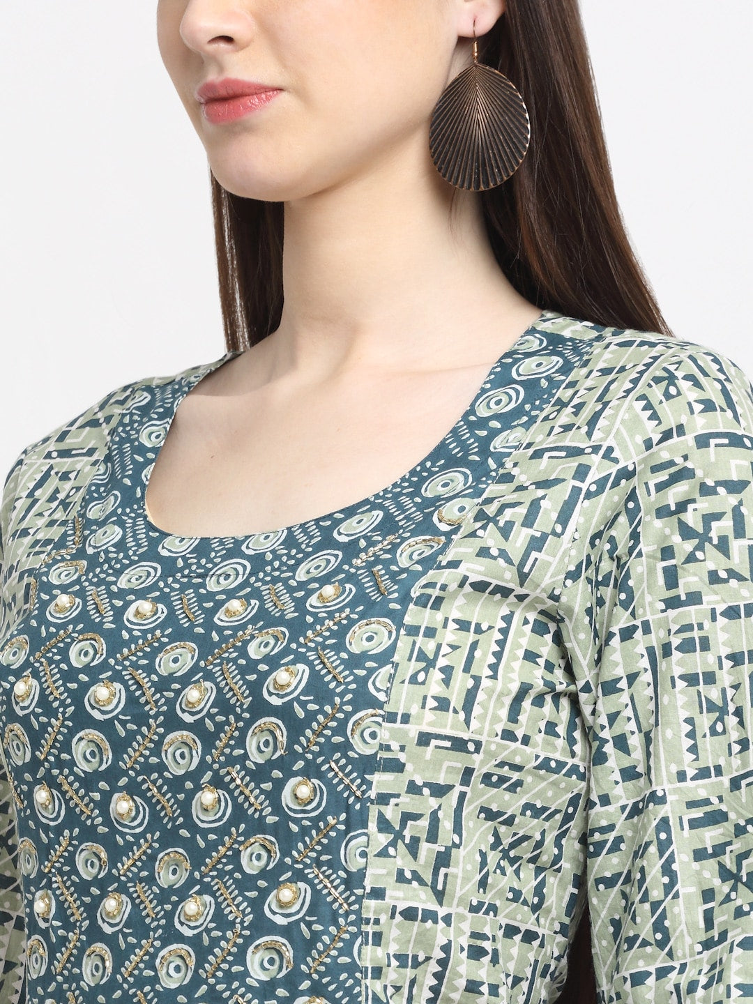 Kalini Women Grey Ethnic Motifs Printed Pleated Pure Cotton Kurta with Trousers & With Dupatta - Distacart