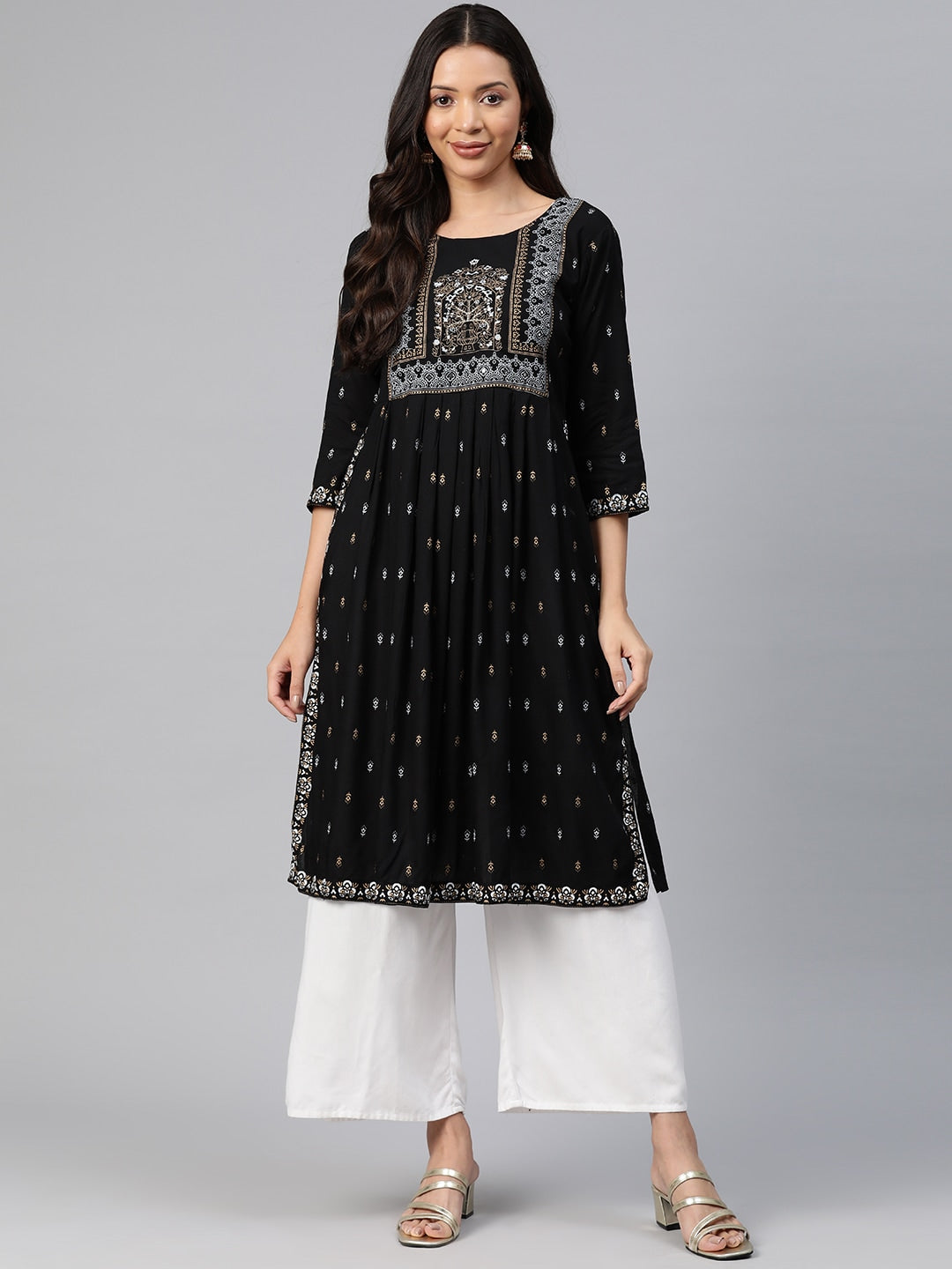 Kalini Ethnic Motifs Printed Mirror Work Kurta - Distacart