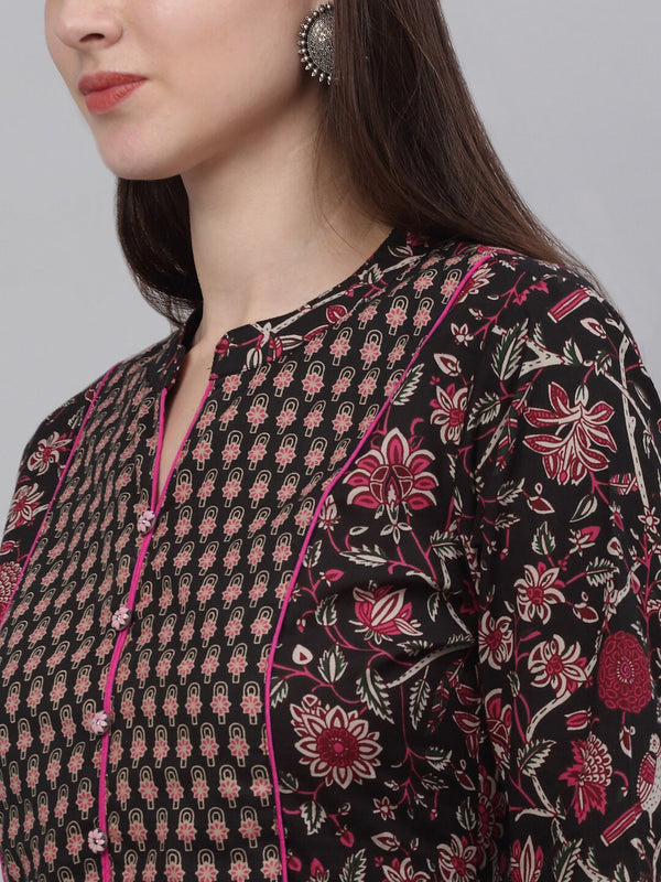 Kalini Women Floral Printed Pleated Pure Cotton Kurti with Trousers & With Dupatta - Distacart