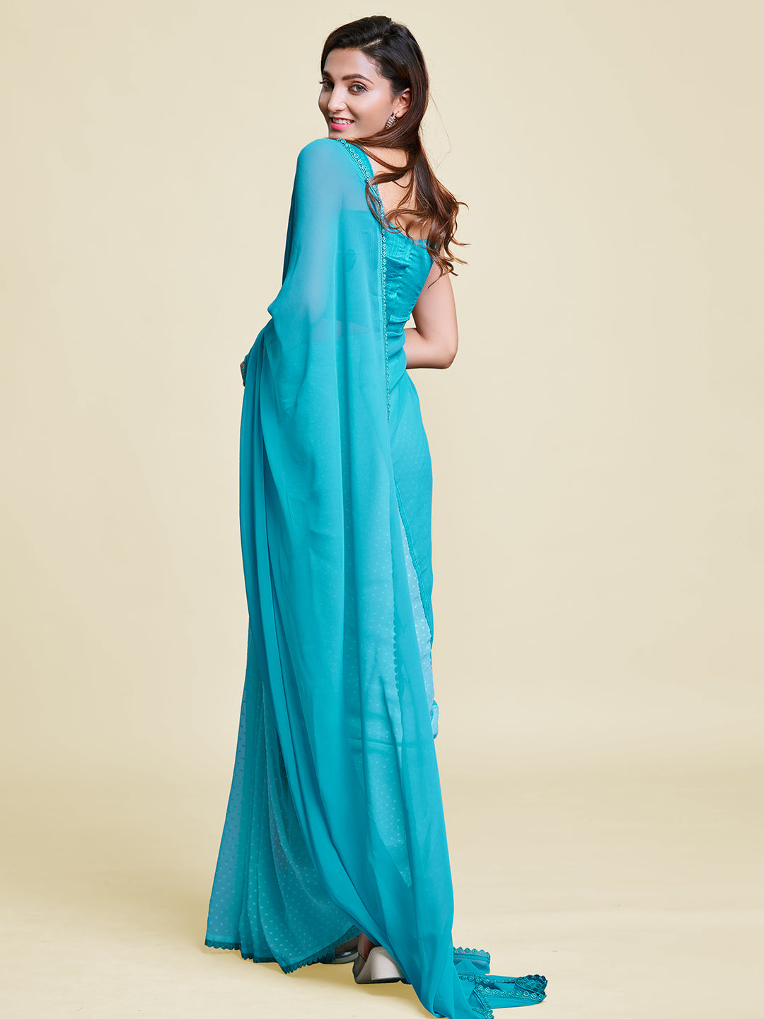 Mitera Blue Polka Dot Pure Georgette Half and Half Saree - Distacart