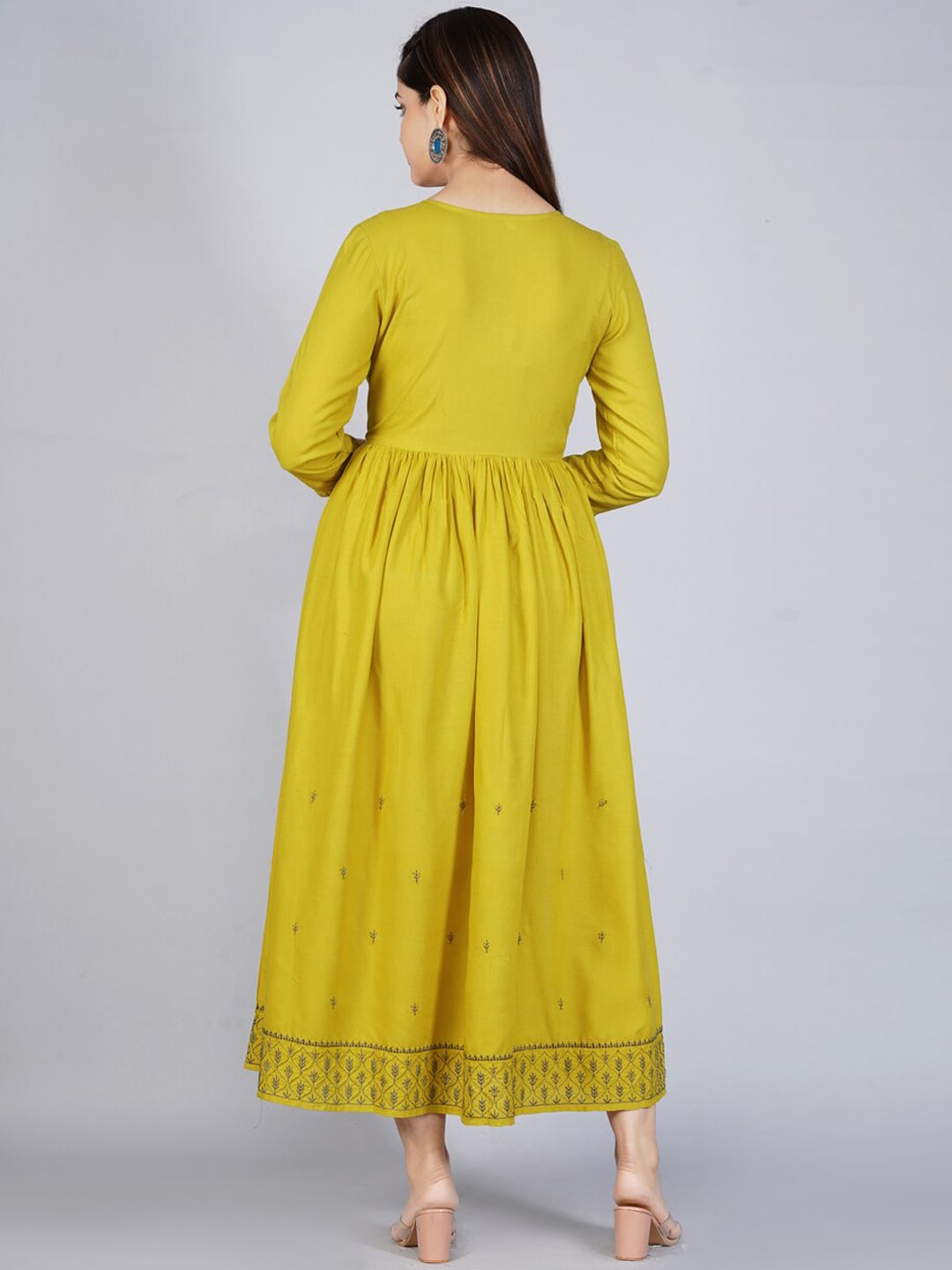 Kalini Women Mustard Yellow Ethnic Motifs Embroidered Anarkali Kurta - Distacart