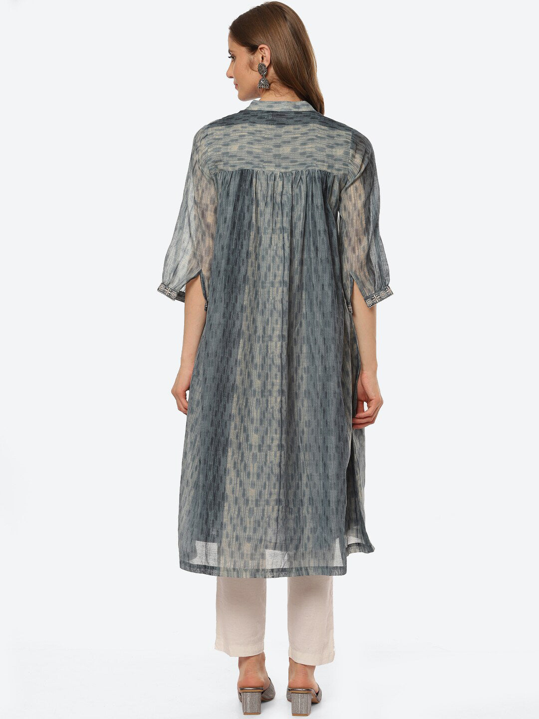 Biba Women Grey Floral Yoke Design Thread Work Anarkali Kurta - Distacart