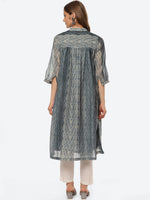 Thumbnail for Biba Women Grey Floral Yoke Design Thread Work Anarkali Kurta - Distacart