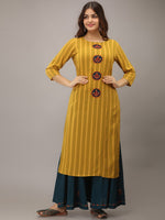 Thumbnail for Kalini Women Yellow Embroidered Kantha Work Kurta with Skirt - Distacart