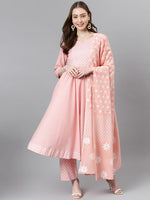 Thumbnail for Khushal K Women Peach-Coloured Printed Kurta with Palazzos & Dupatta - Distacart