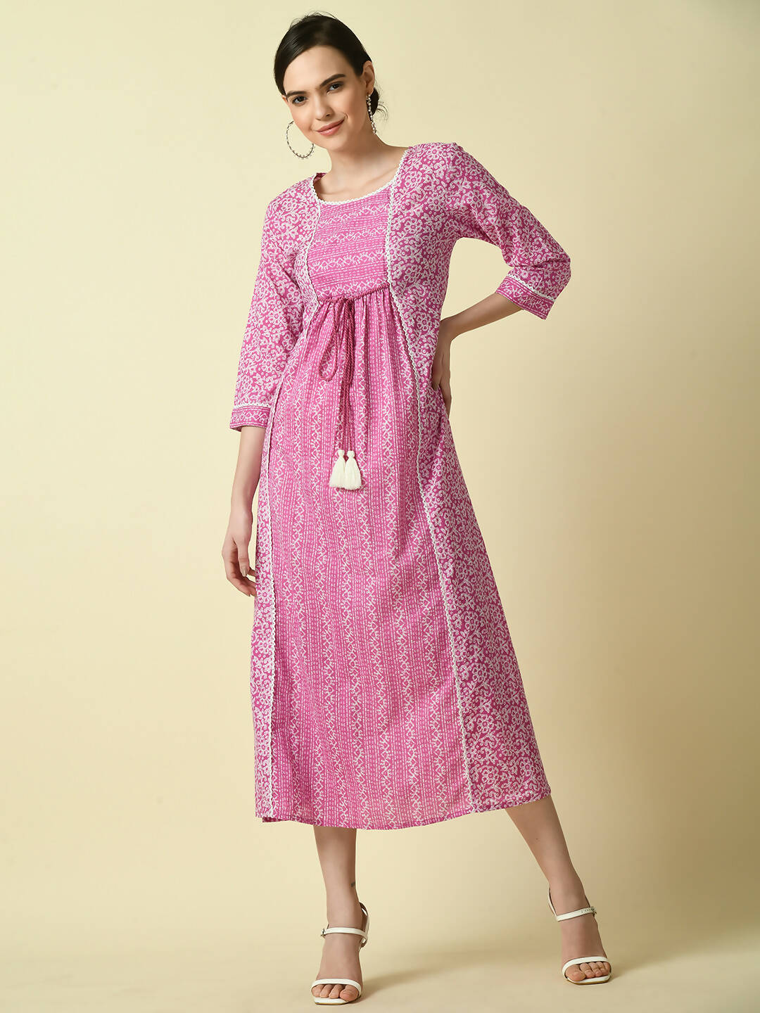 Myshka Women's Pink Floral Printed Gown Dress - Distacart