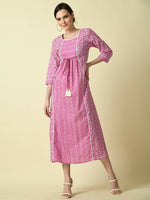 Thumbnail for Myshka Women's Pink Floral Printed Gown Dress - Distacart