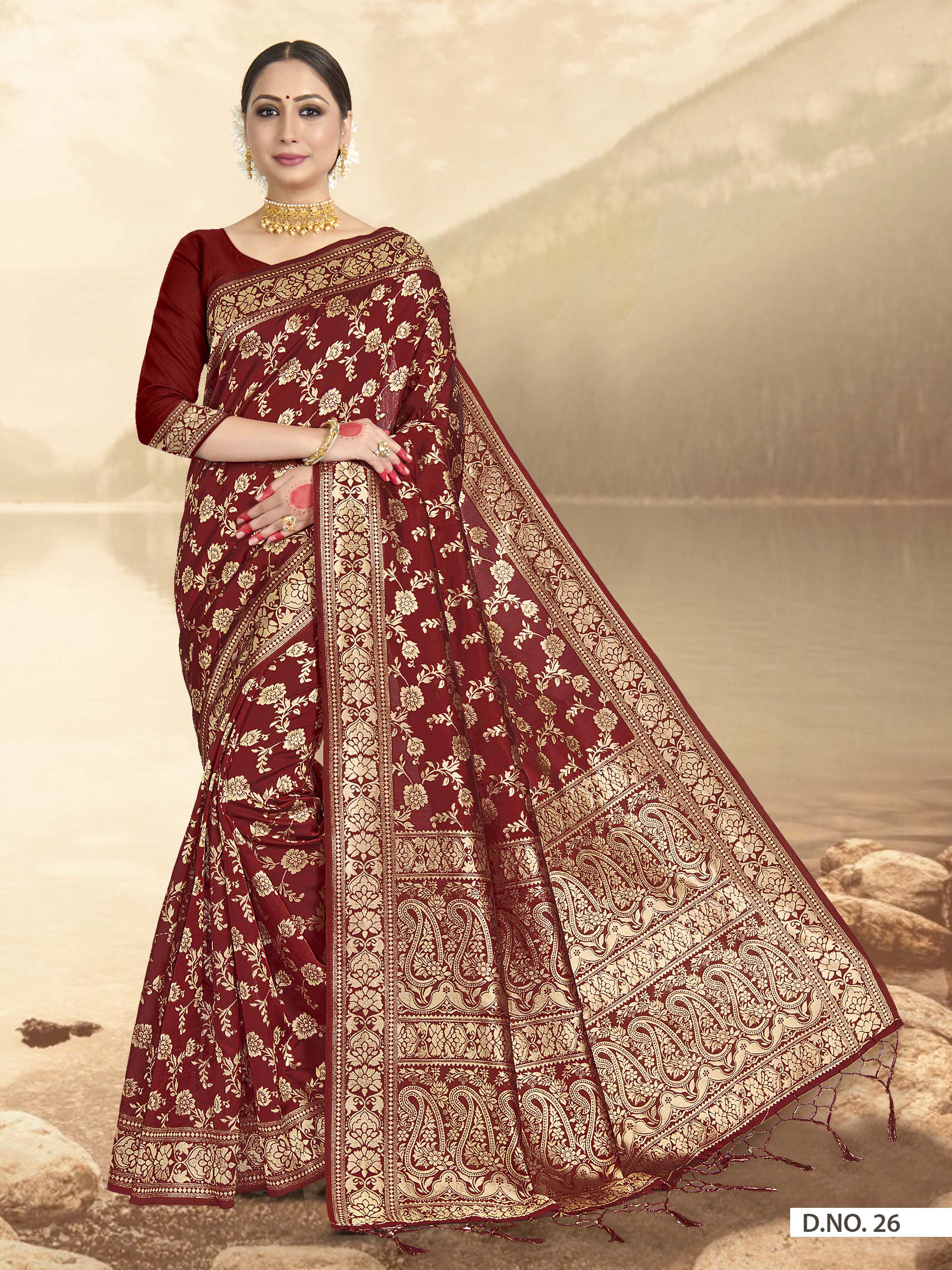 Vardha Maroon Red Woven Banarasi Saree