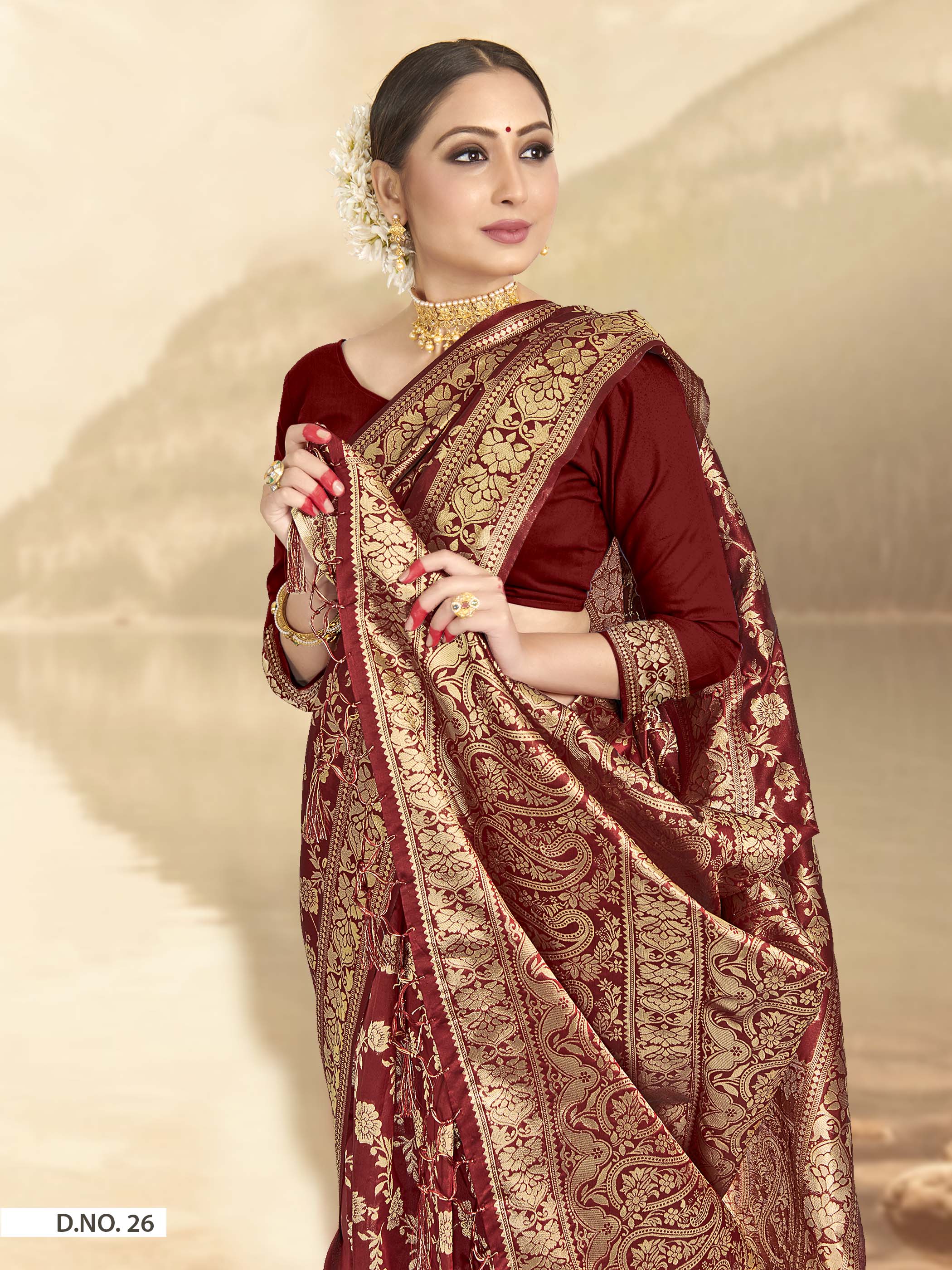 Vardha Maroon Red Woven Banarasi Saree