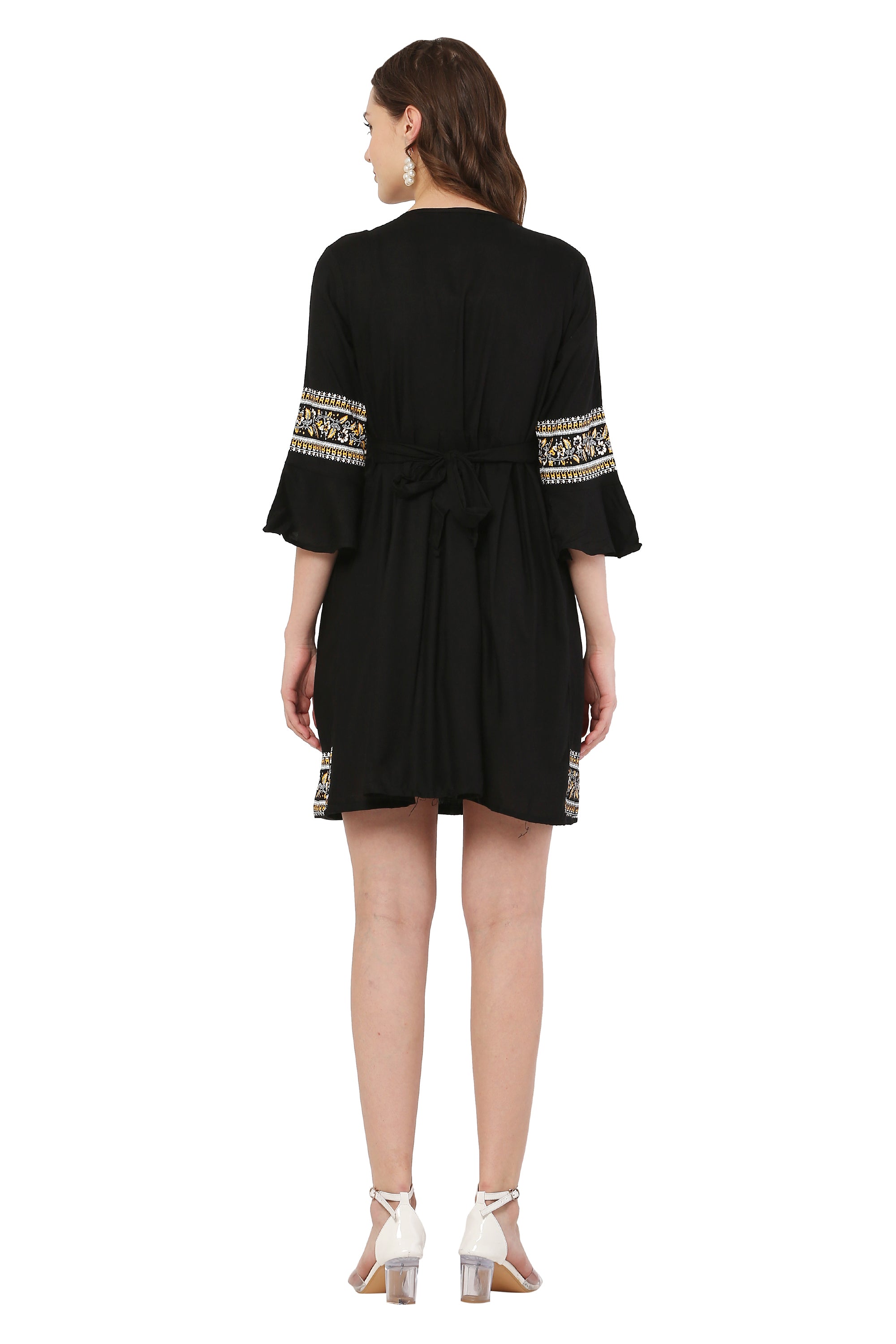 PAVONINE Black Color Rayon Fabric Printed Short Midi For Girls - Distacart