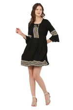 Thumbnail for PAVONINE Black Color Rayon Fabric Printed Short Midi For Girls - Distacart