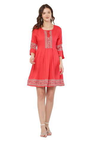 PAVONINE Gajri Color Rayon Fabric Printed Short Midi For Girls - Distacart