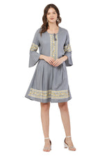 Thumbnail for PAVONINE Grey Color Rayon Fabric Printed Short Midi For Girls - Distacart