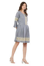 Thumbnail for PAVONINE Grey Color Rayon Fabric Printed Short Midi For Girls - Distacart