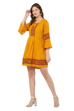 Thumbnail for PAVONINE Mustard Color Rayon Fabric Printed Short Midi For Girls - Distacart