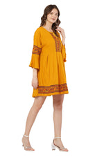 Thumbnail for PAVONINE Mustard Color Rayon Fabric Printed Short Midi For Girls - Distacart