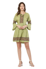 Thumbnail for PAVONINE Pista Color Rayon Fabric Printed Short Midi For Girls - Distacart