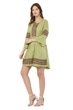 Thumbnail for PAVONINE Pista Color Rayon Fabric Printed Short Midi For Girls - Distacart