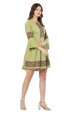 Thumbnail for PAVONINE Pista Color Rayon Fabric Printed Short Midi For Girls - Distacart