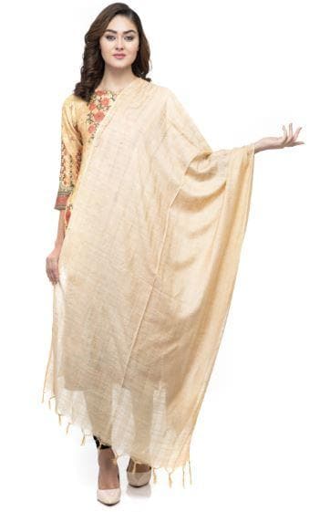 A R Silk Women's Cotton Self Design Golden Regular Dupatta