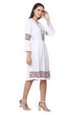 Thumbnail for PAVONINE White Color Rayon Fabric Printed Short Midi For Girls - Distacart