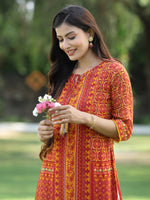 Thumbnail for Juniper Womens Mustard Chiffon Printed Straight Kurta - Distacart