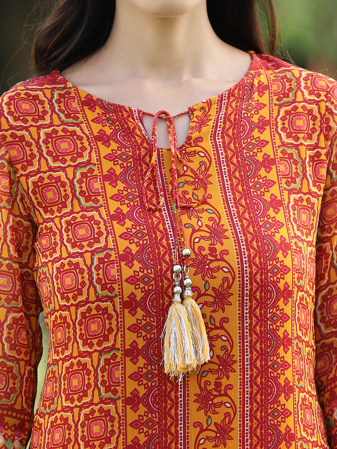 Juniper Womens Mustard Chiffon Printed Straight Kurta - Distacart