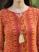 Thumbnail for Juniper Womens Mustard Chiffon Printed Straight Kurta - Distacart