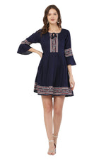 Thumbnail for PAVONINE Navy Blue Color Rayon Fabric Printed Short Midi For Girls - Distacart