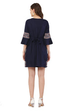 Thumbnail for PAVONINE Navy Blue Color Rayon Fabric Printed Short Midi For Girls - Distacart