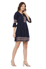 Thumbnail for PAVONINE Navy Blue Color Rayon Fabric Printed Short Midi For Girls - Distacart