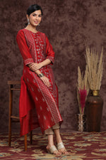 Thumbnail for Juniper Women's Maroon Modal Chanderi Printed Straight Kurta - Distacart