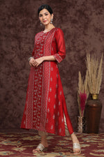 Thumbnail for Juniper Women's Maroon Modal Chanderi Printed Straight Kurta - Distacart