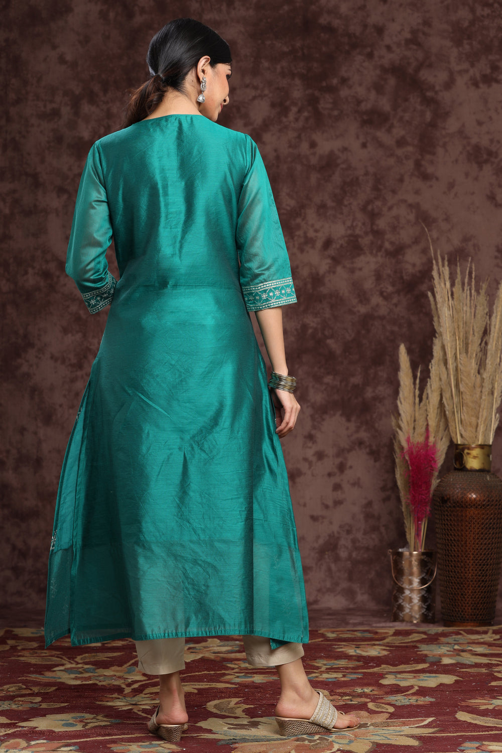 Juniper Women's Ramagreen Modal Chanderi Printed Straight Kurta - Distacart