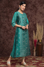Thumbnail for Juniper Women's Ramagreen Modal Chanderi Printed Straight Kurta - Distacart