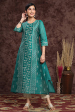 Thumbnail for Juniper Women's Ramagreen Modal Chanderi Printed Straight Kurta - Distacart