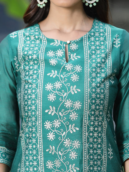 Juniper Womens Ramagreen Modal Chanderi Foil Printed Straight Kurta - Distacart