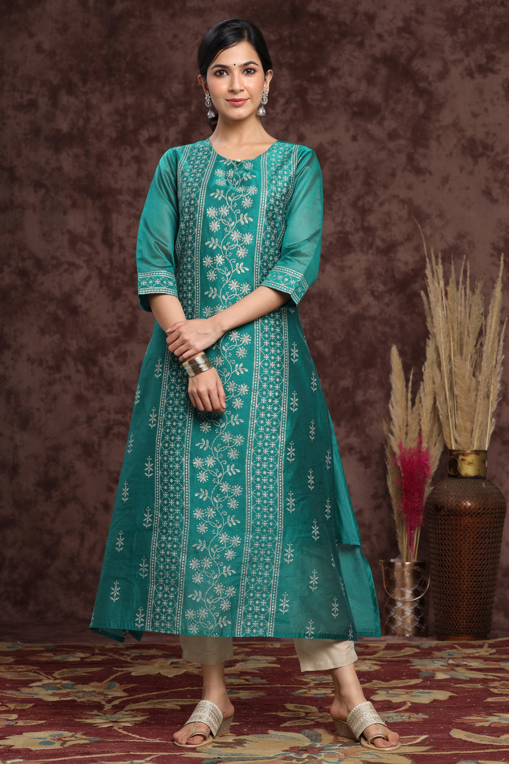 Juniper Women's Ramagreen Modal Chanderi Printed Straight Kurta - Distacart