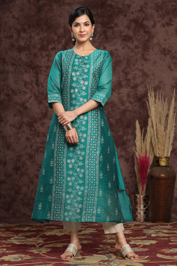 Juniper Women's Ramagreen Modal Chanderi Printed Straight Kurta - Distacart