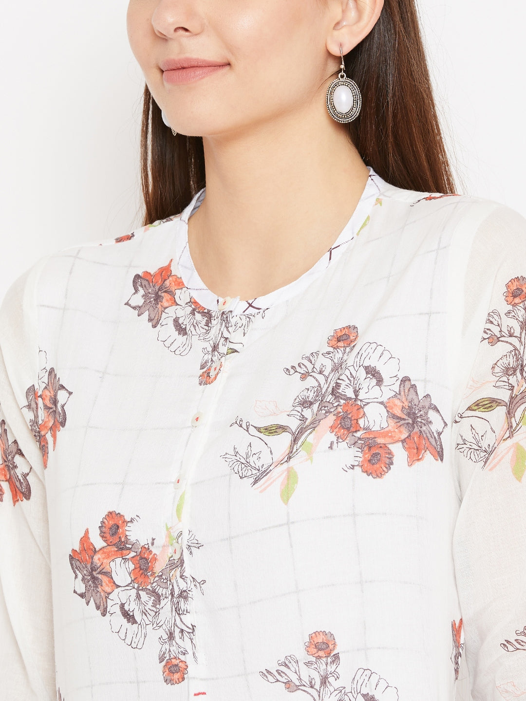 Biba Women Off-White & Red Printed Kurta with Trousers - Distacart