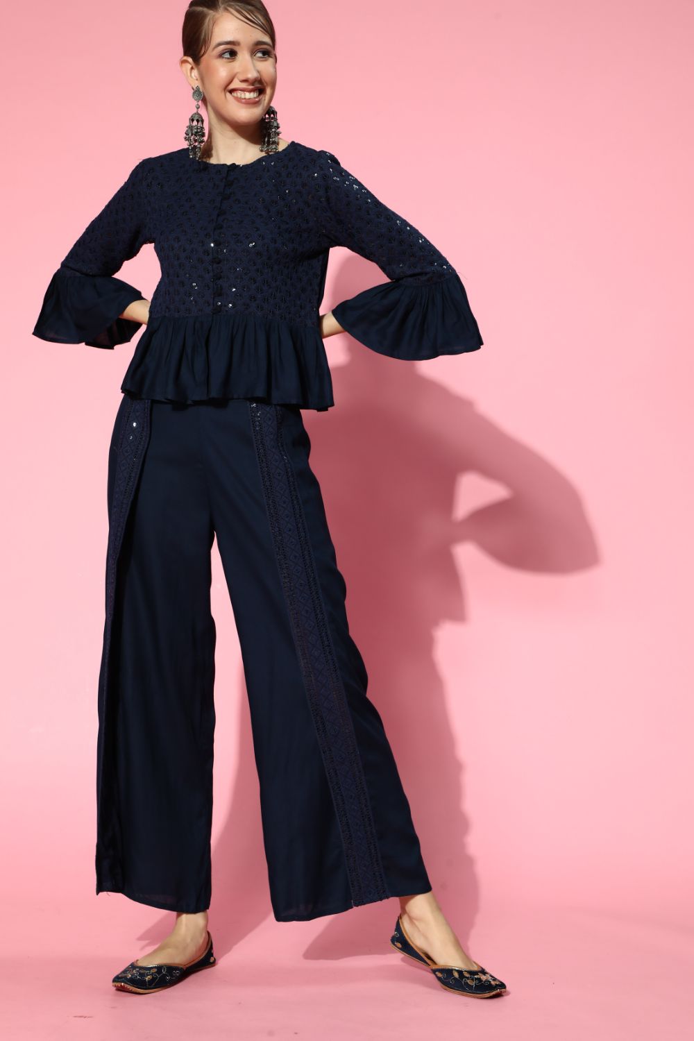 Juniper Womens Navyblue Rayon Embellished Peplum Clothing Set - Distacart