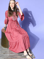 Thumbnail for Juniper Women Rosepink Rayon Lurex Embroidered Tiered Dress - Distacart