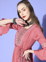 Thumbnail for Juniper Women Rosepink Rayon Lurex Embroidered Tiered Dress - Distacart